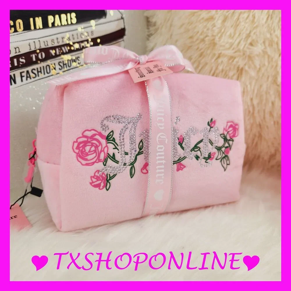 💗🌺 Juicy Couture Pink velvet bling cosmetic bag🌺💗 NWT